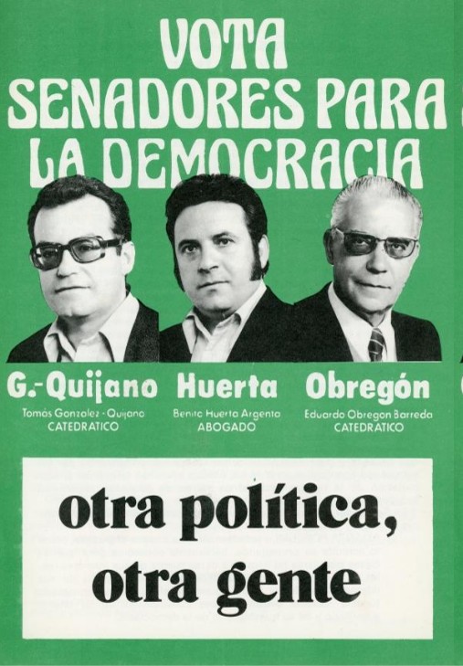 Cartel de la campaña al Senado de la agrupación electoral Fuerzas Democráticas en Cantabria, entonces provincia de Santander, para las elecciones del 15 de junio de 1977